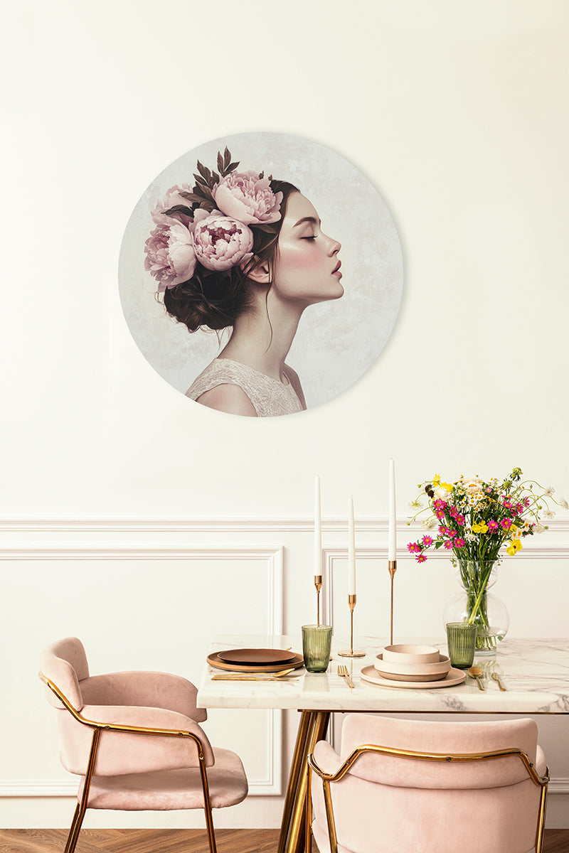 Woman with Peony Flowers Walldecoration Wandkraft