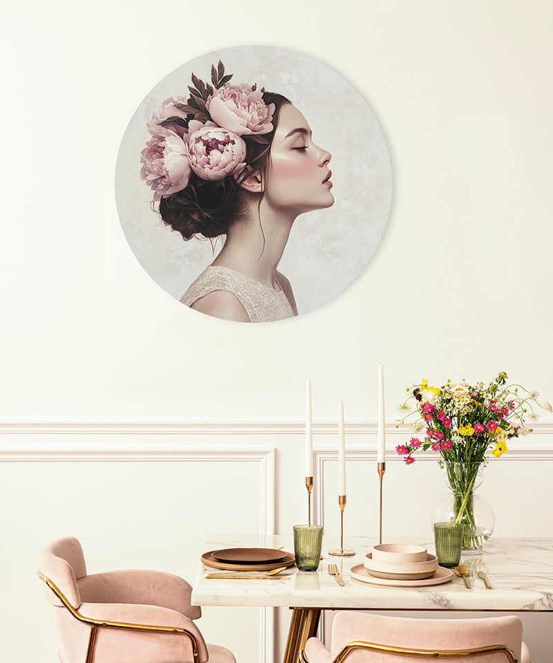 Woman with Peony Flowers Walldecoration Wandkraft