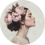 Woman with Peony Flowers Walldecoration Wandkraft Ø30 cm
