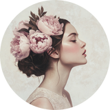 Woman with Peony Flowers Walldecoration Wandkraft Ø30 cm