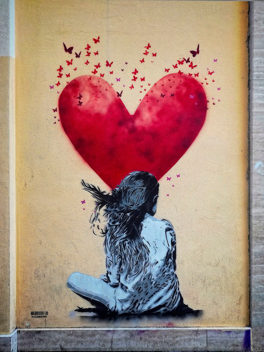 Heart Girl Walldecoration Wandkraft 20x30 cm Plexiglas Fine Art glans Blind kunststof ophangsysteem