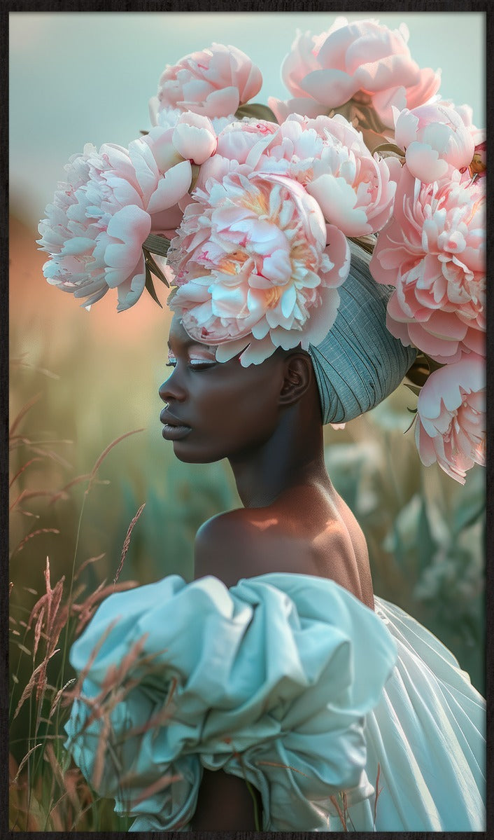 Peony Queen Walldecoration Wandkraft 80x120 cm Baklijst zwart