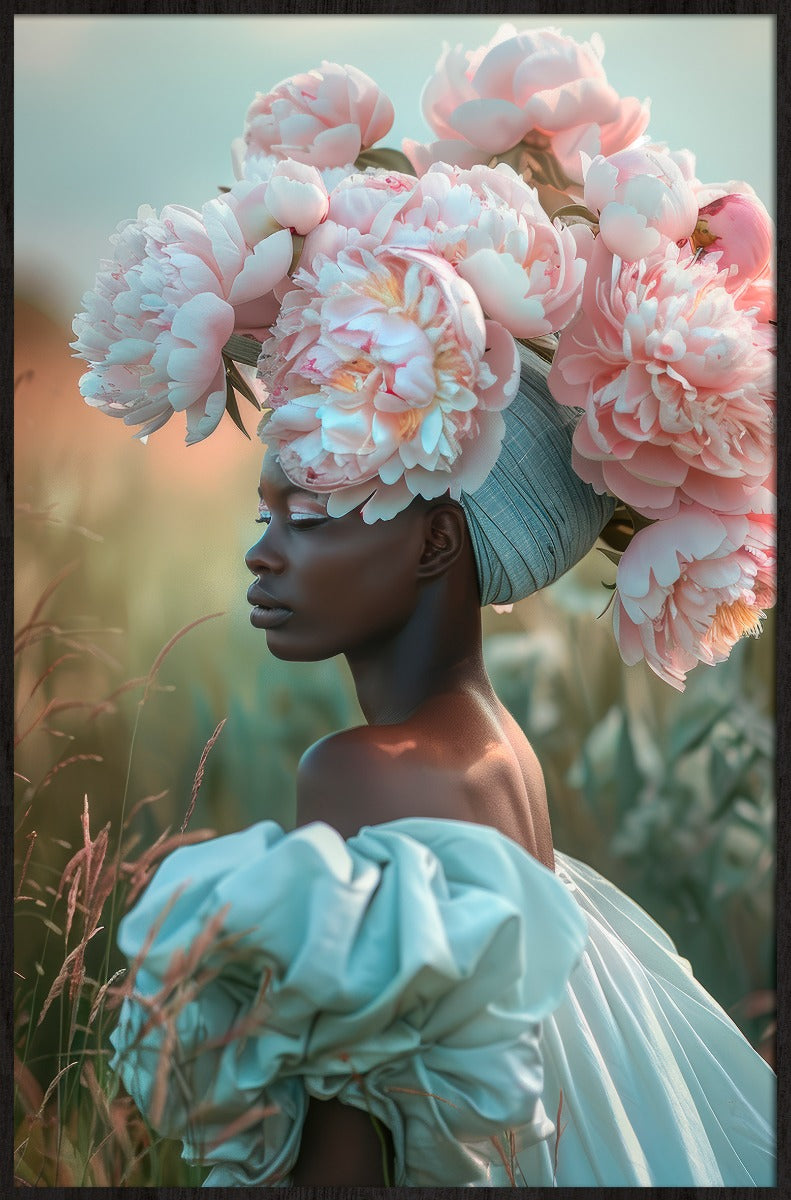 Peony Queen Walldecoration Wandkraft 98x148 cm Baklijst zwart