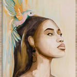 Woman and hummingbird (Outlet) Walldecoration Wandkraft Akoestisch Vilt 80x120 cm Baklijst Blank