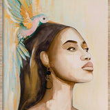 Woman and hummingbird (Outlet) Walldecoration Wandkraft Akoestisch Vilt 80x120 cm Baklijst Blank