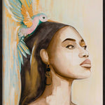 Woman and hummingbird (Outlet) Walldecoration Wandkraft Forex 98x148 cm Houten lijst blank