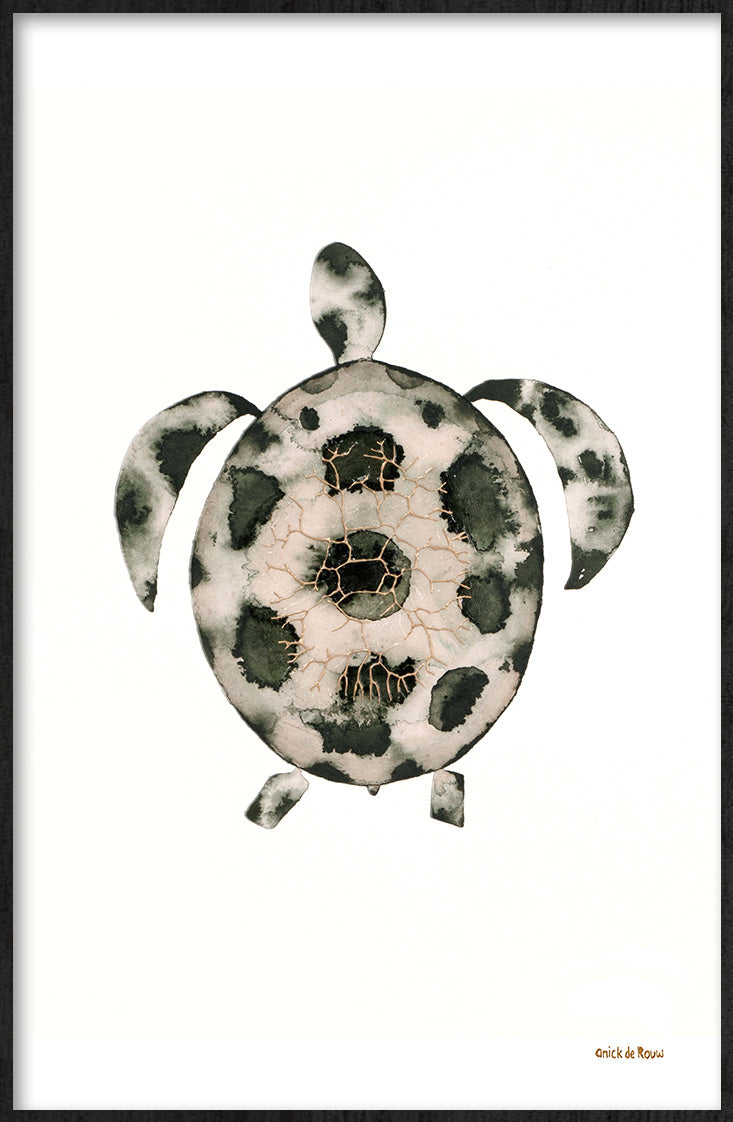 Mr. Turtle (Outlet) Walldecoration Wandkraft 98x148 cm Houten Lijst Zwart