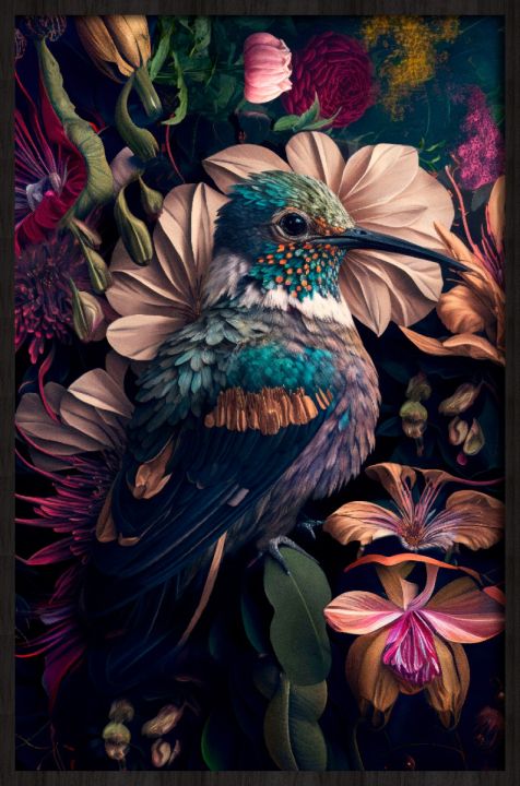 The Hummingbird Walldecoration Wandkraft 90x135 cm Baklijst zwart