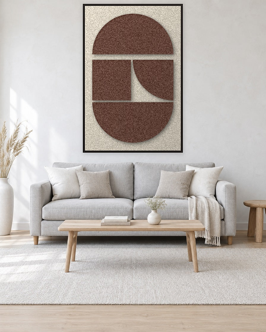Counter Arch Cocoa viltpaneel met zwarte baklijst aan de wand in een licht Scandinavisch interieur