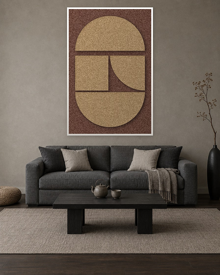 Counter Arch Latte viltpaneel met witte baklijst aan de wand in een rustig Japandi-interieur