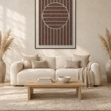 Sun Rings Cocoa viltpaneel met kastanjebruine baklijst aan de wand in een Scandinavisch interieur