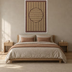 Sun Rings Latte viltpaneel met witte baklijst aan de wand in een Japandi-slaapkamer