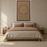 Sun Rings Latte viltpaneel met witte baklijst aan de wand in een Japandi-slaapkamer