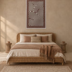 Timber Rings Beige viltpaneel met witte baklijst aan de wand in een bohemian slaapkamer