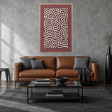 Coral Maze Red viltpaneel met blanke baklijst aan de wand in een industriële loft
