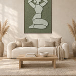 Morning Stretch Fern viltpaneel met kastanjebruine baklijst aan de wand in een Scandinavisch interieur