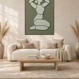 Morning Stretch Fern viltpaneel met kastanjebruine baklijst aan de wand in een Scandinavisch interieur