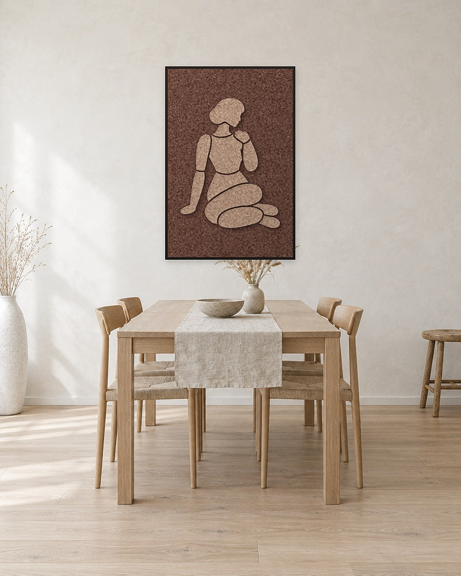 Shoulder Rest Cappuccino viltpaneel met zwarte baklijst aan de wand in een Scandinavische eethoek