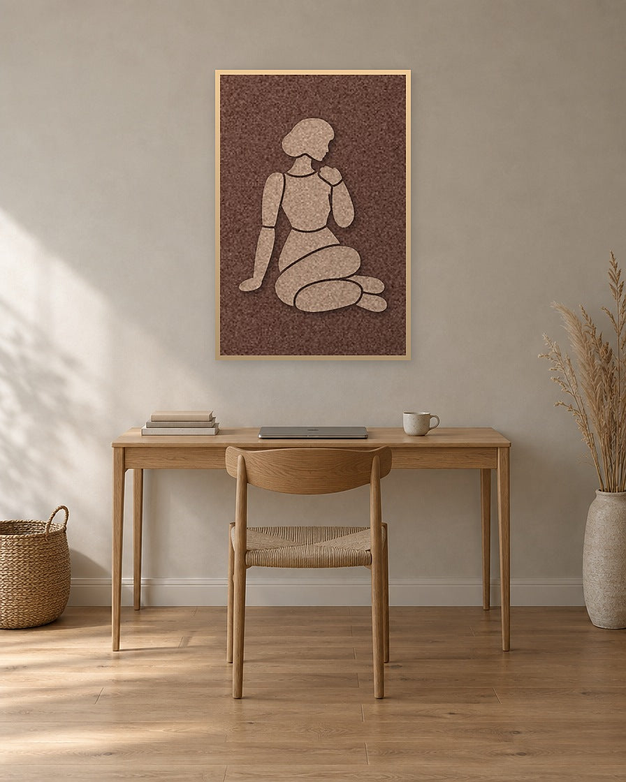 Shoulder Rest Cappuccino viltpaneel met blanke baklijst aan de wand in een thuiskantoor