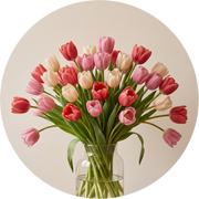 Tulip Season, rundes Kunstwerk auf Dibond von Wandkraft, Botanical Stories