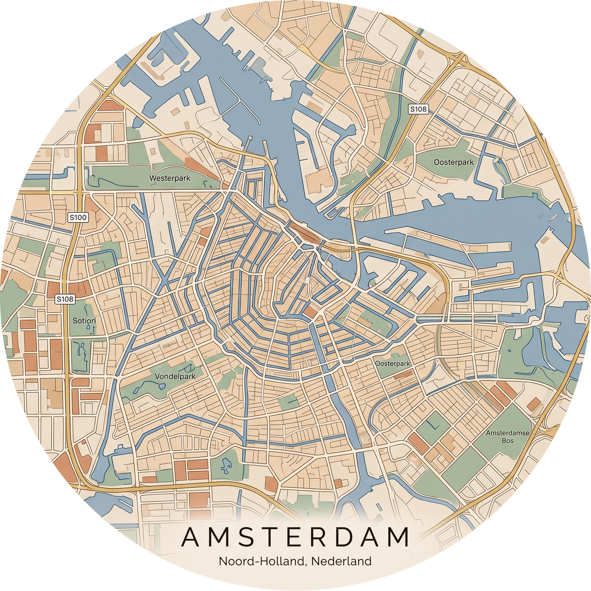 Ronde stadskaart in kleur