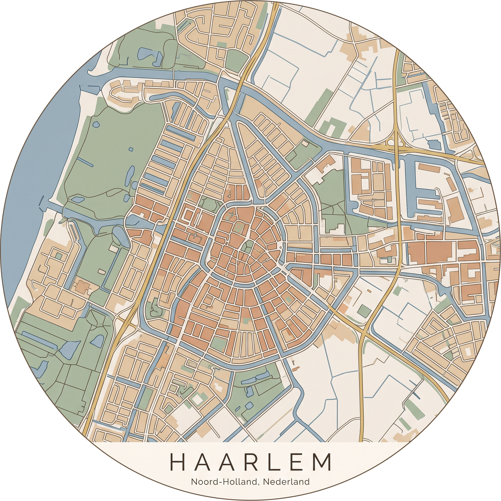 Ronde stadskaart in kleur