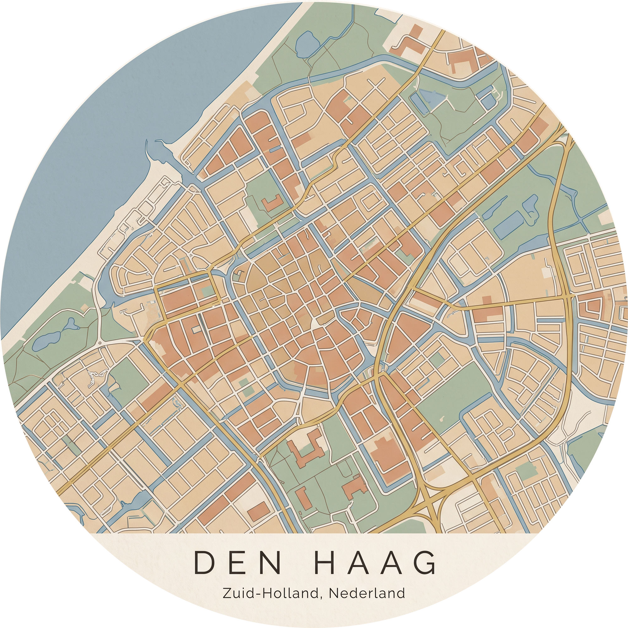 Ronde stadskaart in kleur