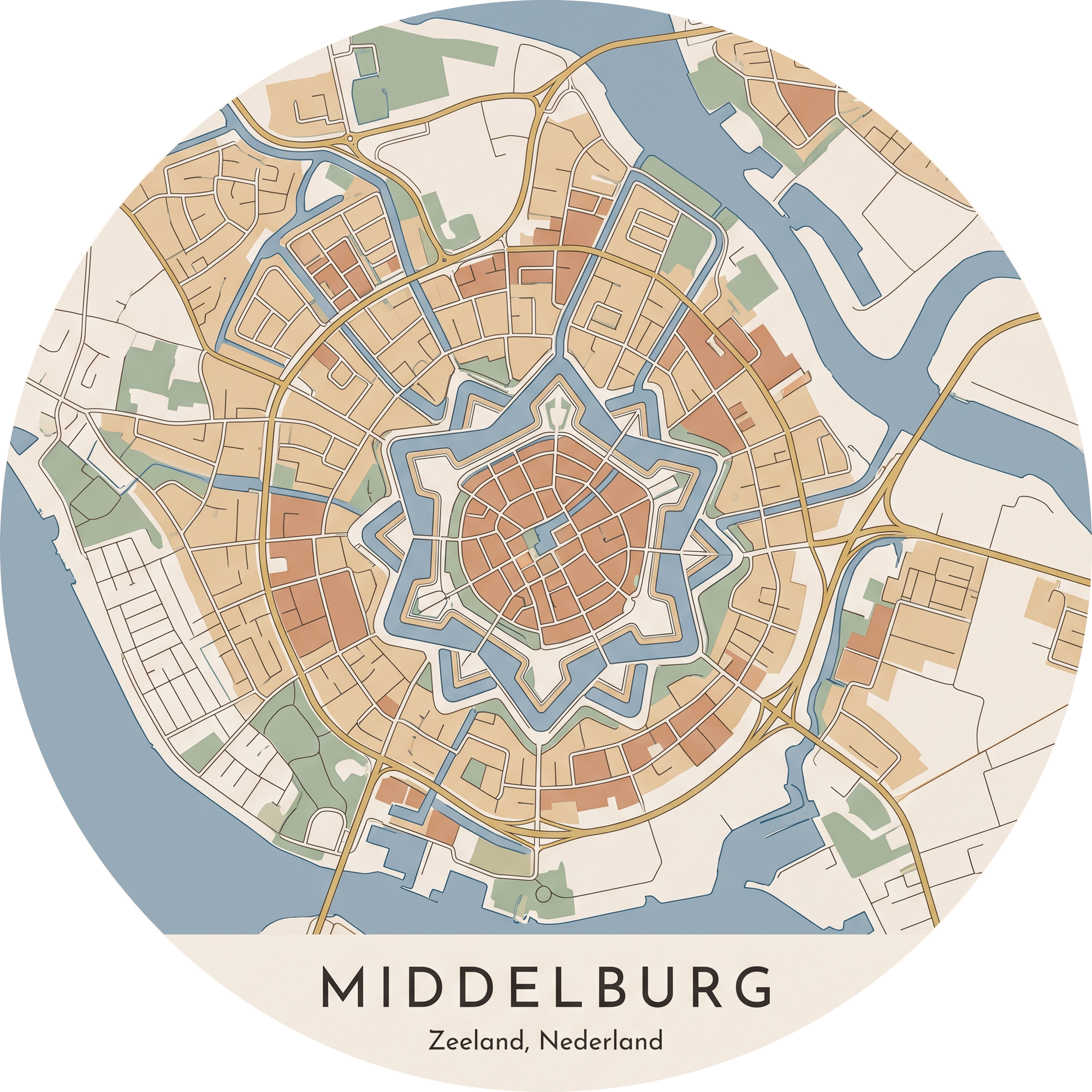 Ronde stadskaart in kleur