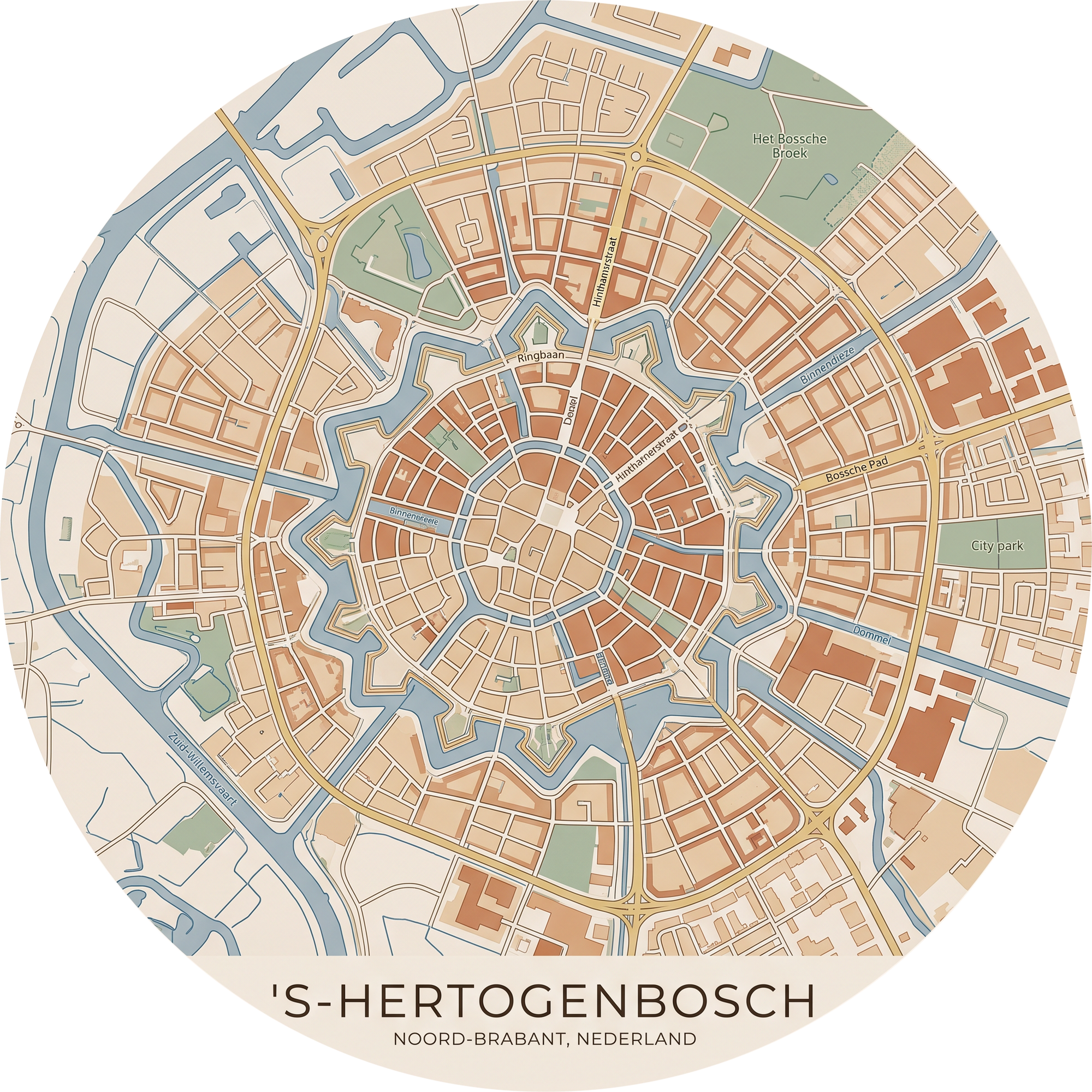 Ronde stadskaart in kleur