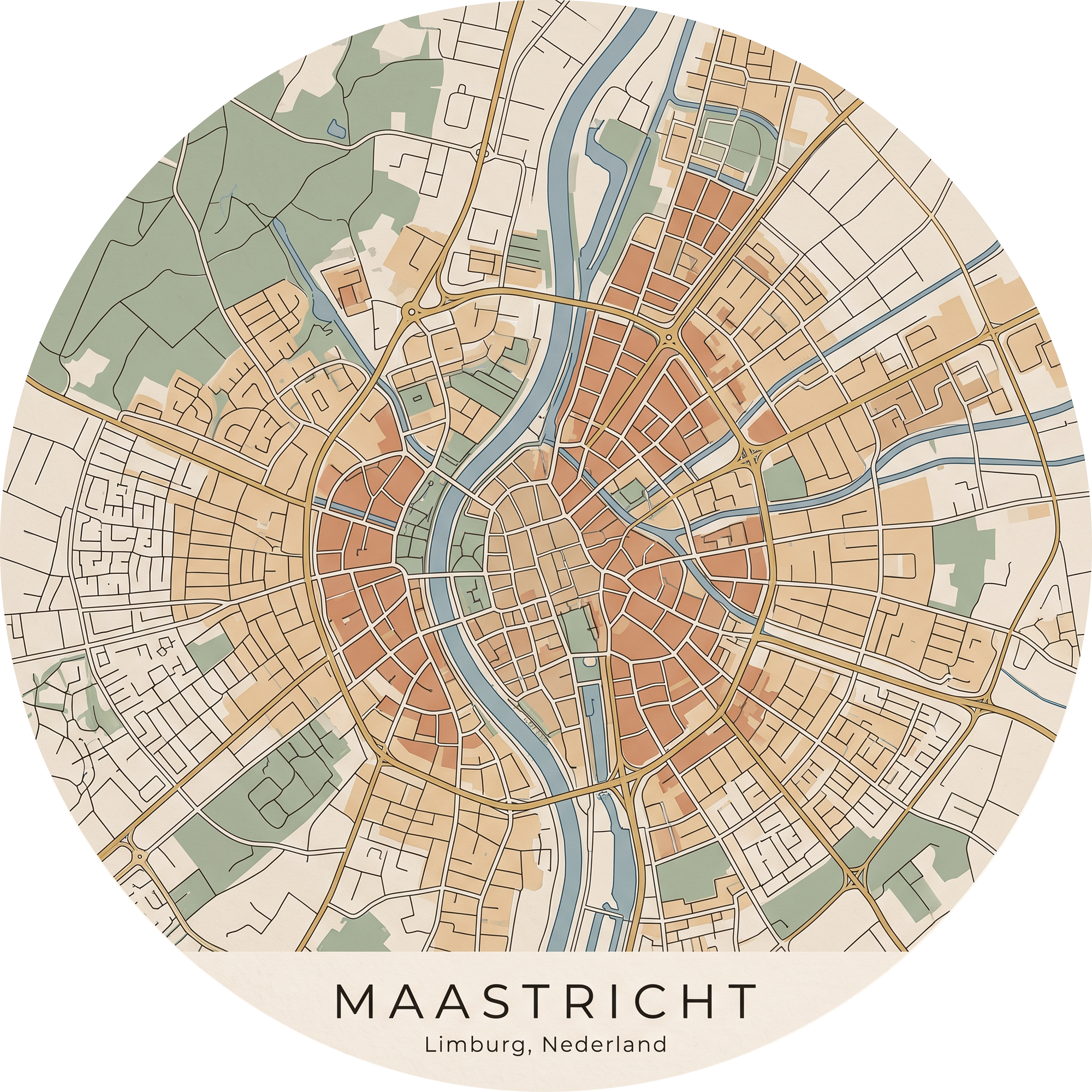 Ronde stadskaart in kleur