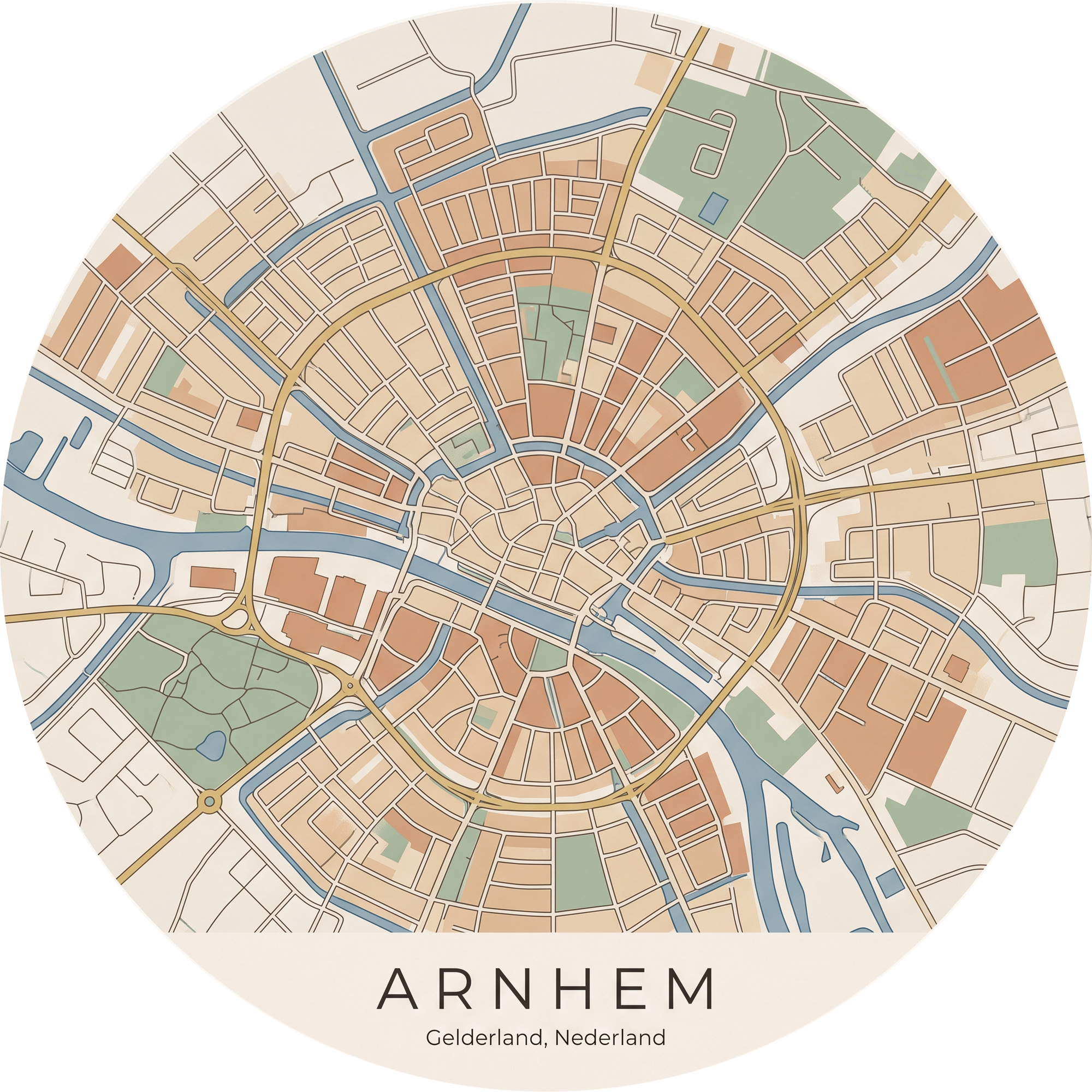 Ronde stadskaart in kleur