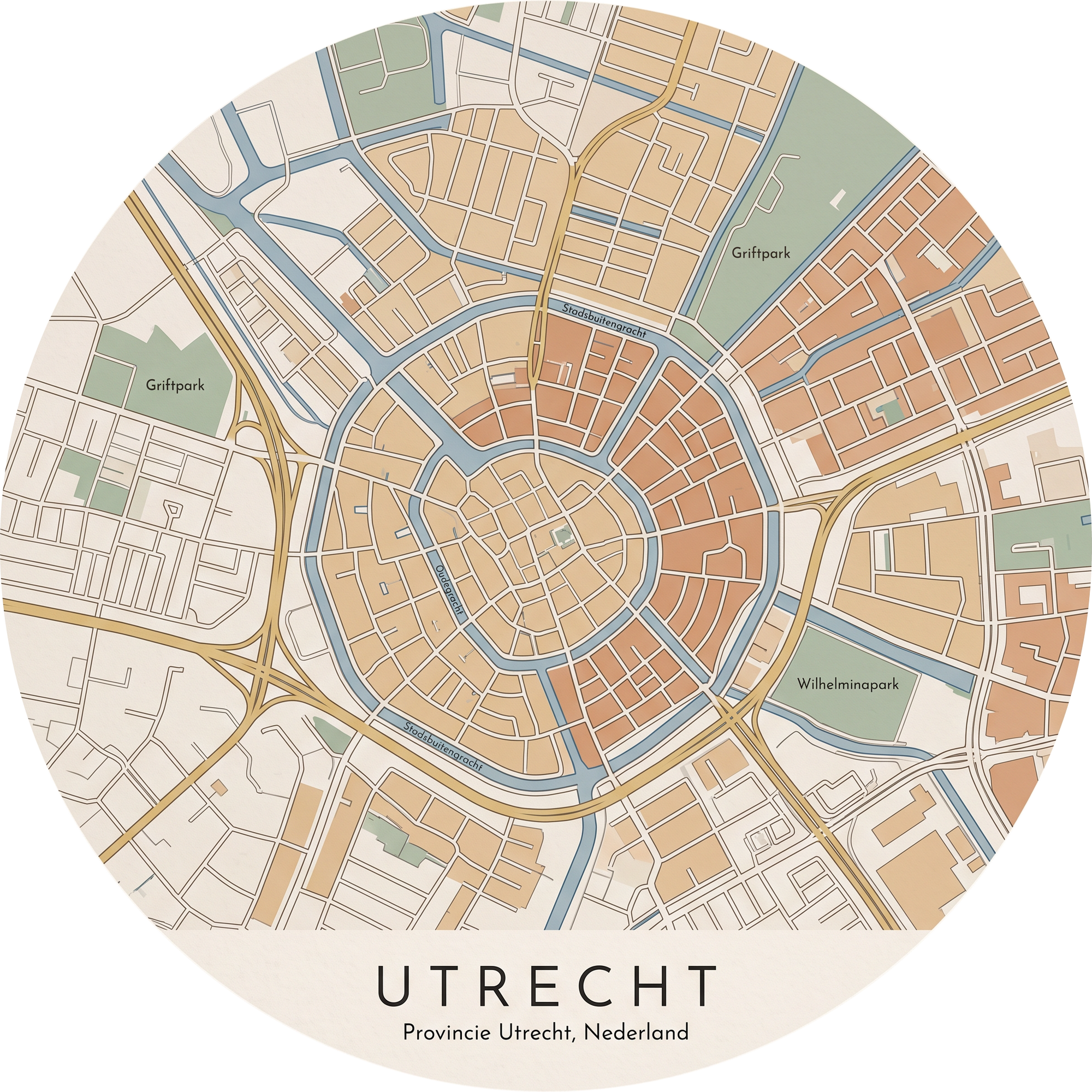 Ronde stadskaart in kleur