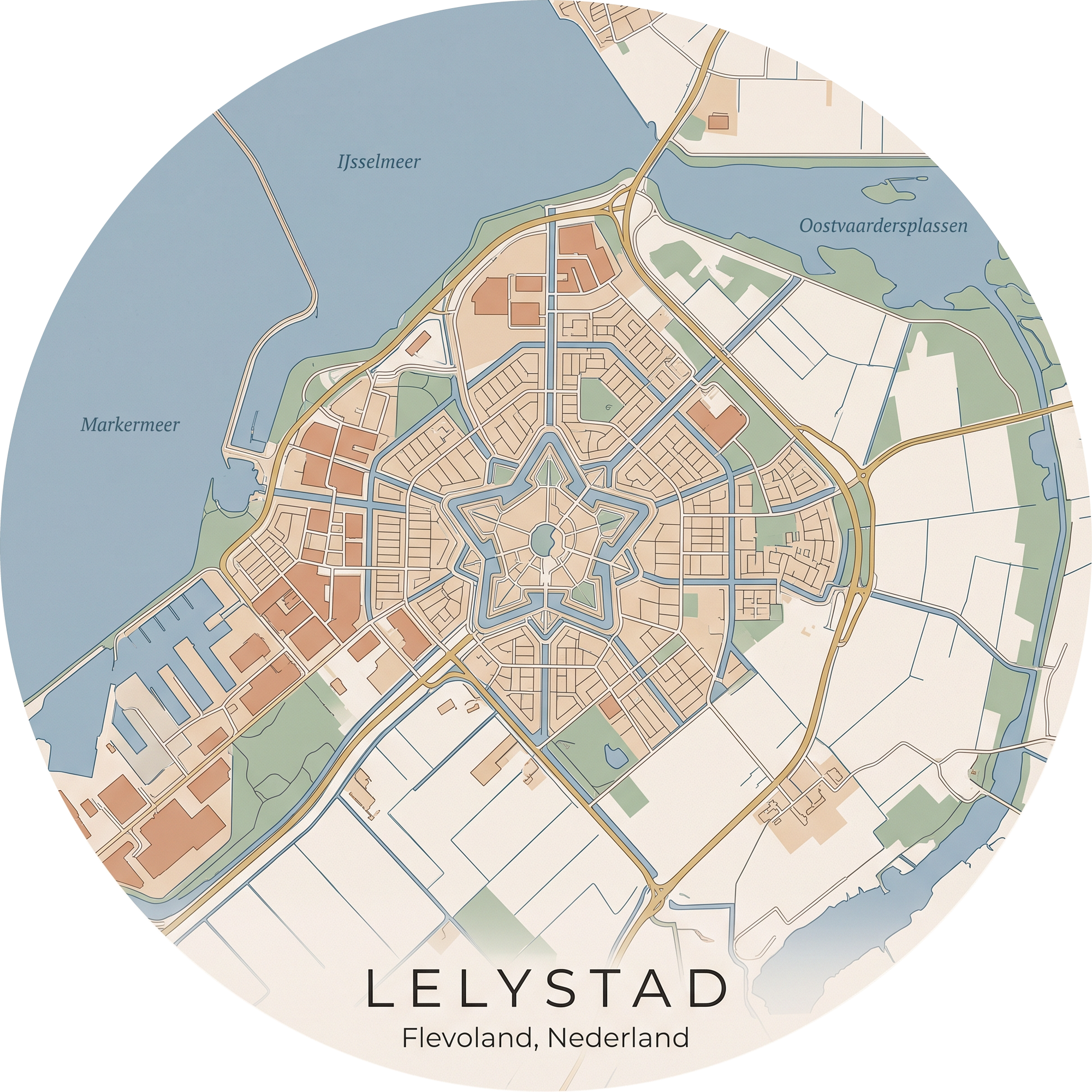 Ronde stadskaart in kleur