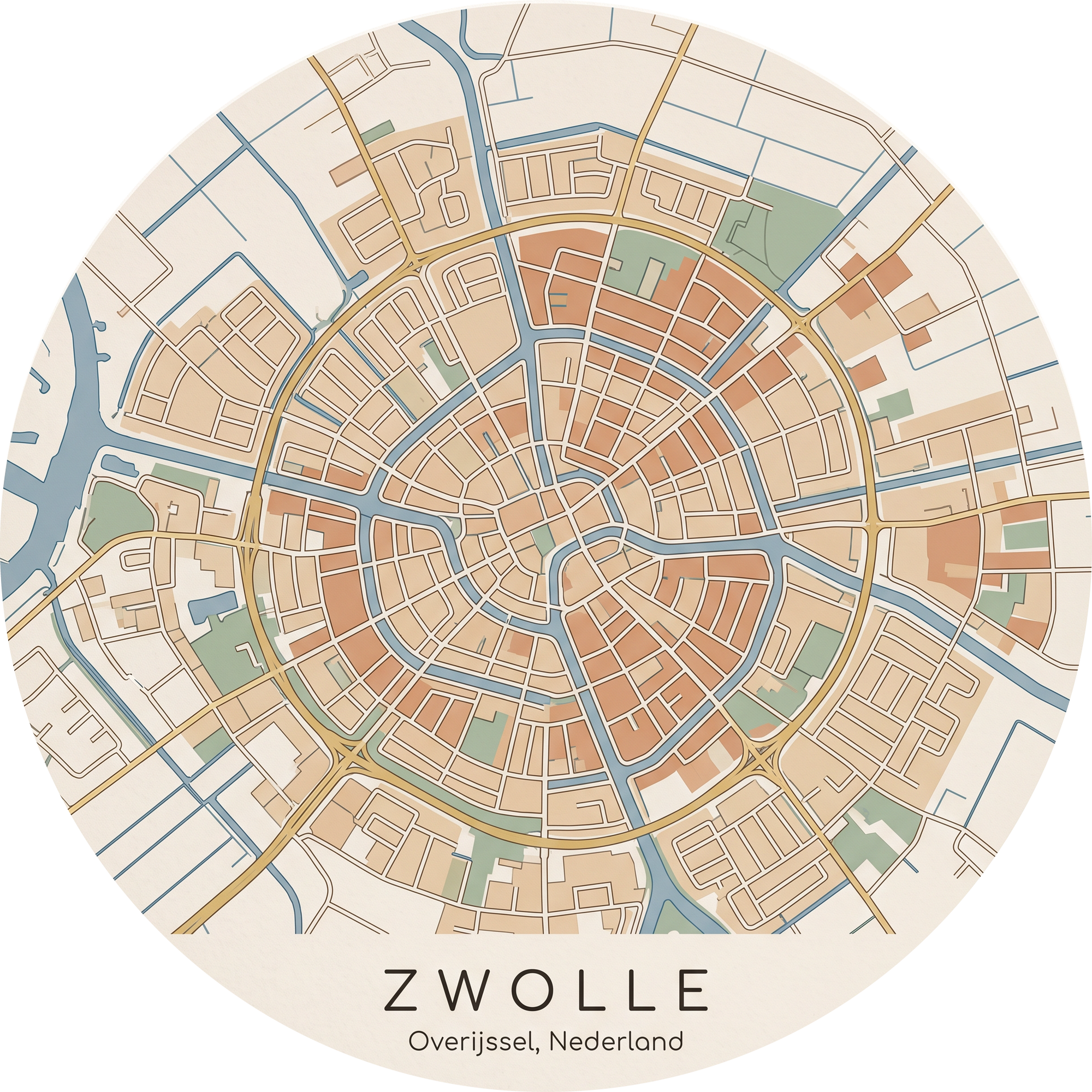 Ronde stadskaart in kleur