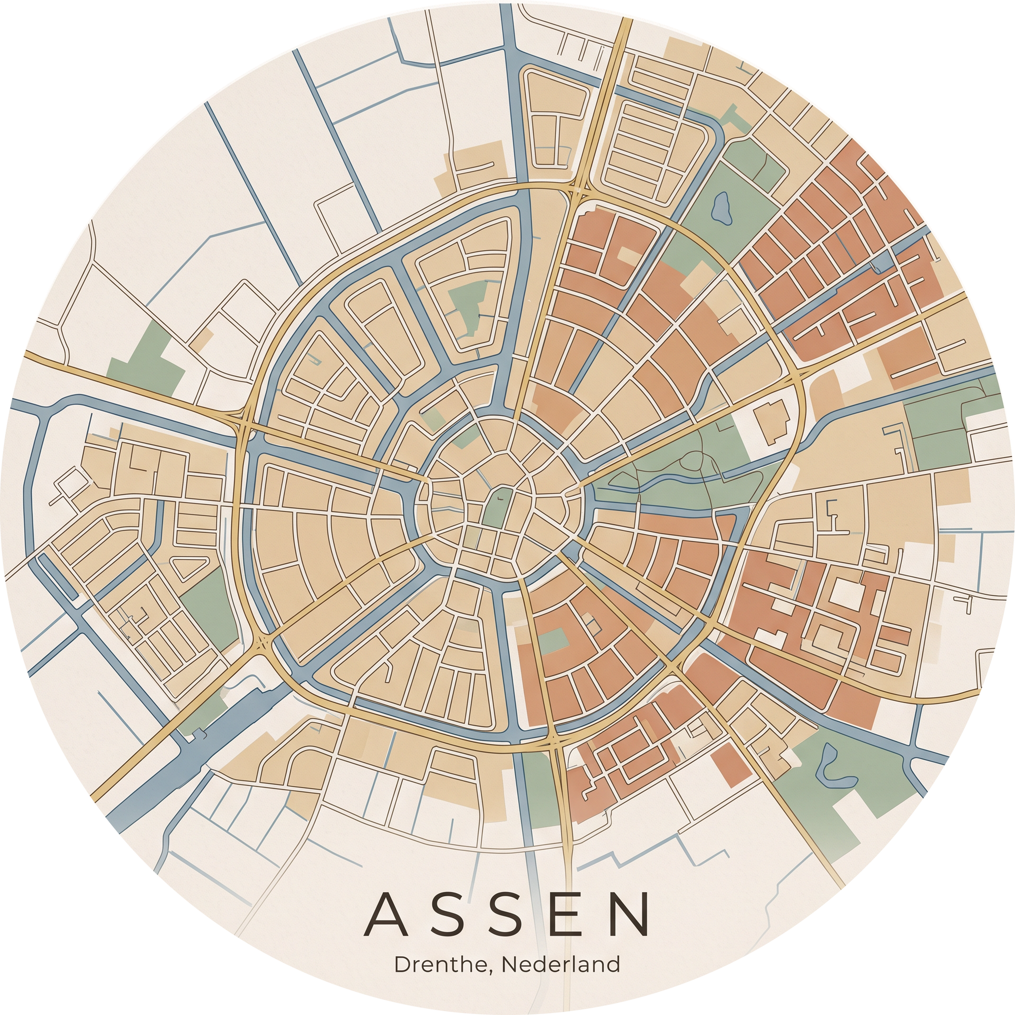 Ronde stadskaart in kleur