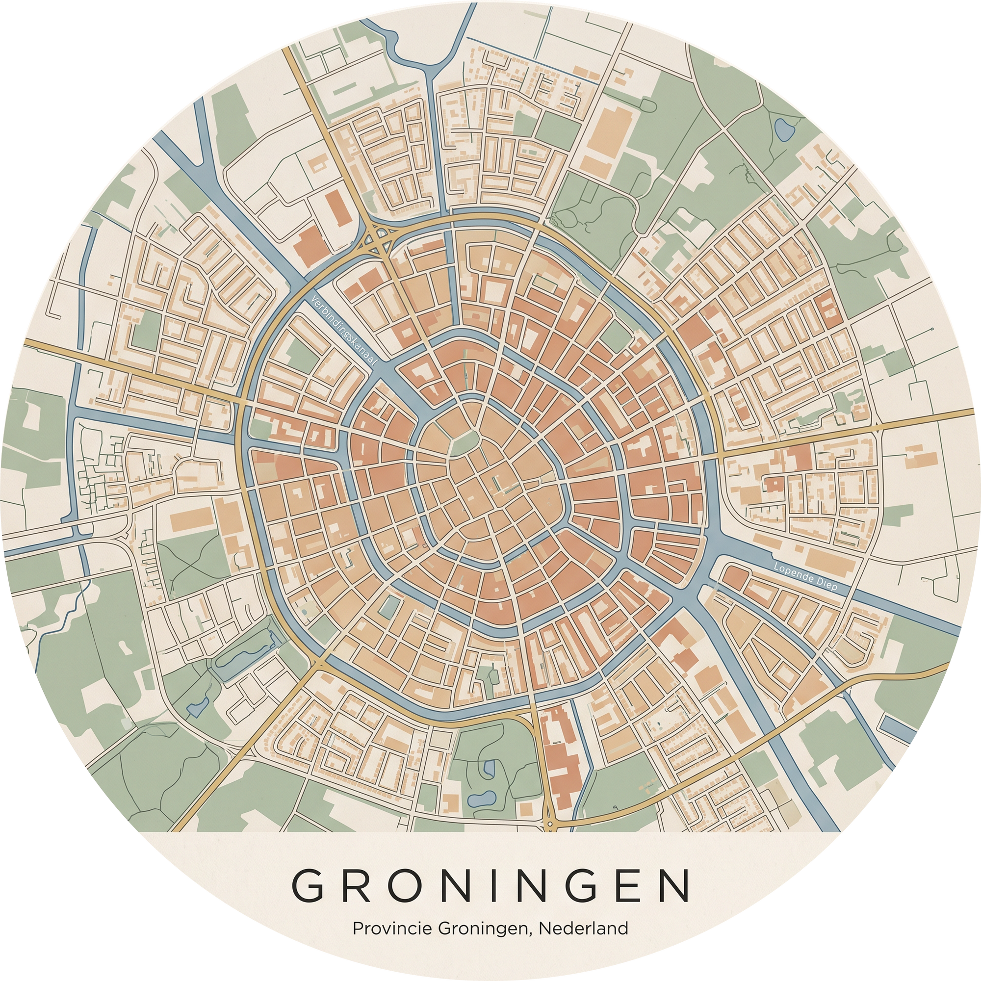 Ronde stadskaart in kleur