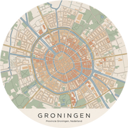 Stadtplan Groningen, runde Wanddekoration auf Dibond von Wandkraft