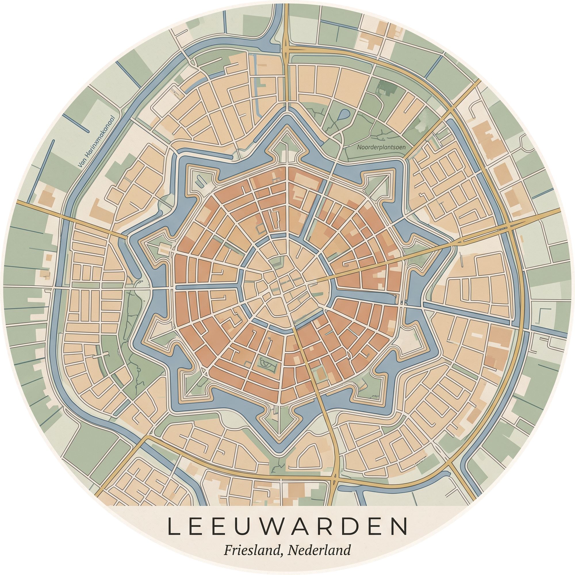 Ronde stadskaart in kleur