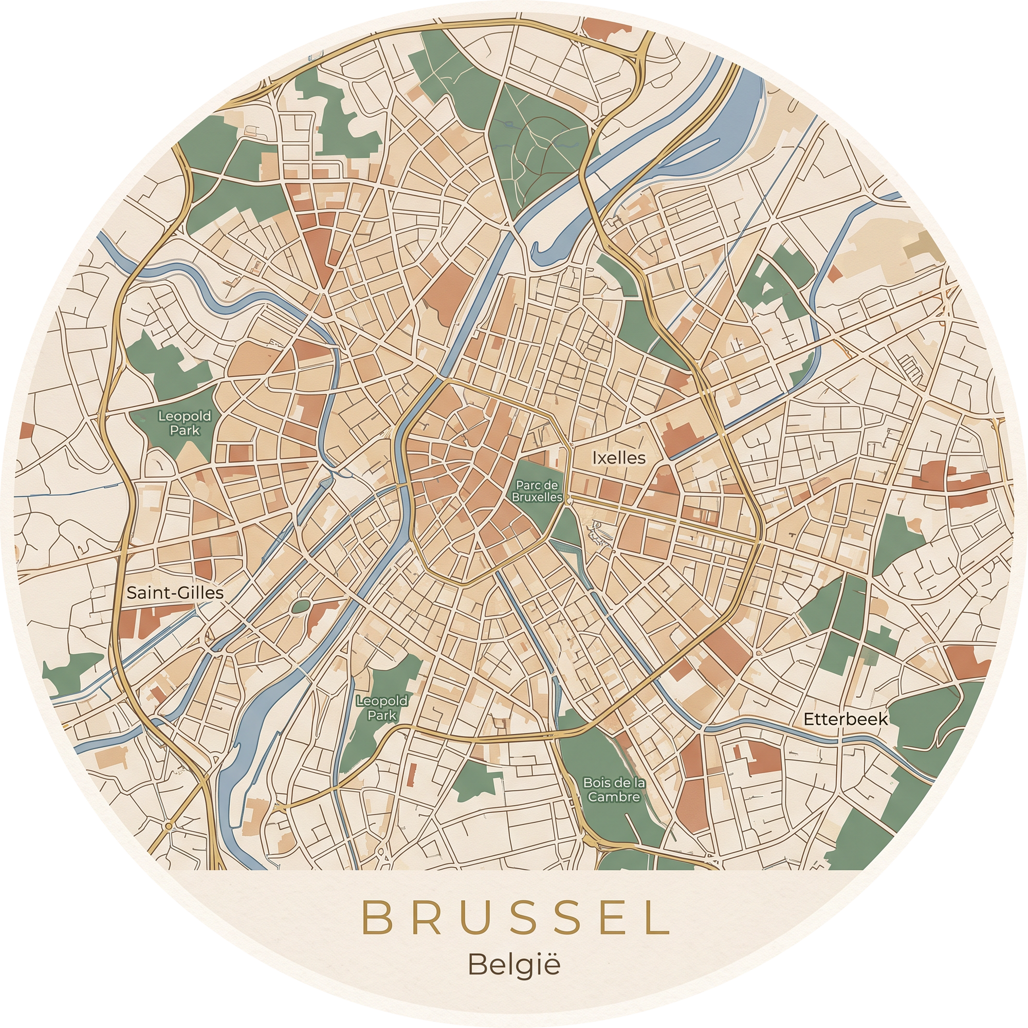 Ronde stadskaart in kleur