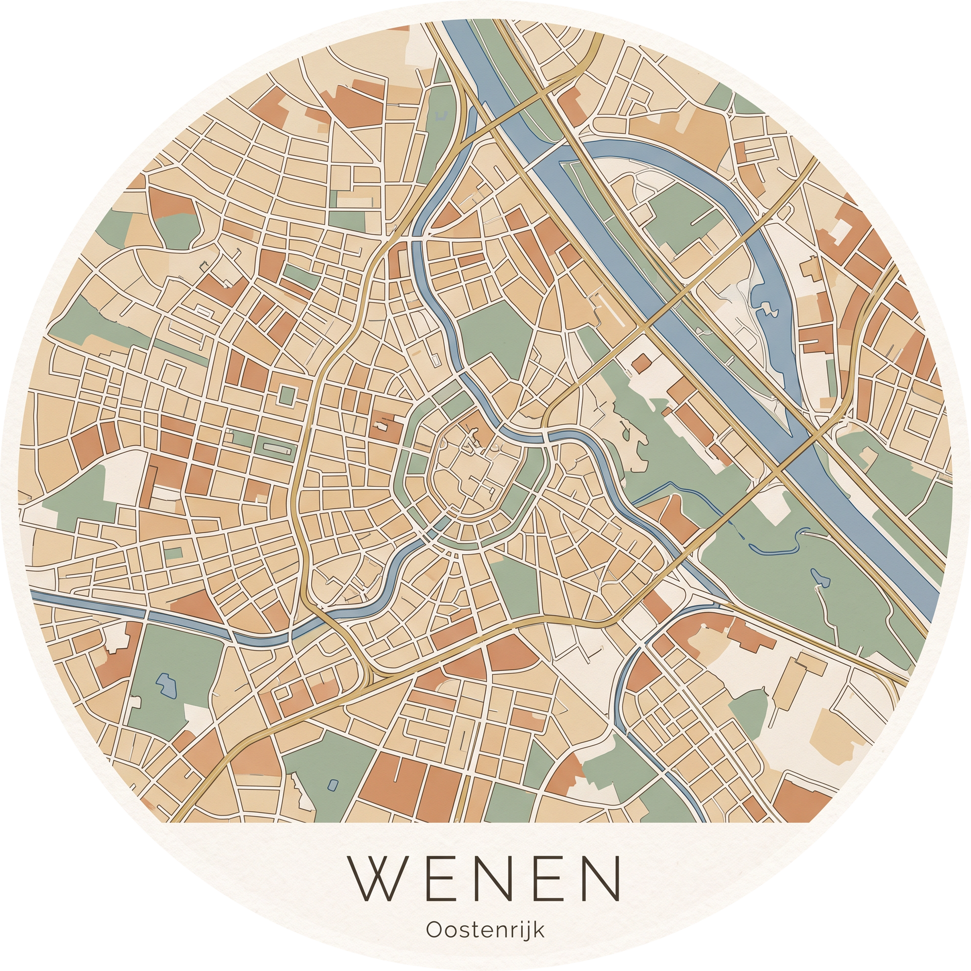 Ronde stadskaart in kleur