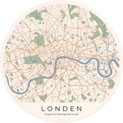 Stadskaart Londen, ronde wanddecoratie op dibond van Wandkraft