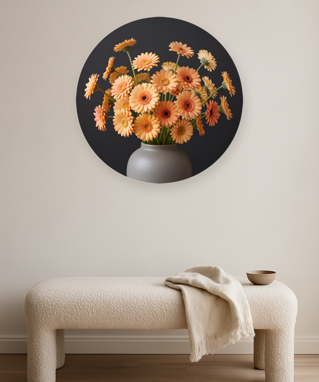 Apricot Reverie ronde wanddecoratie in modern interieur