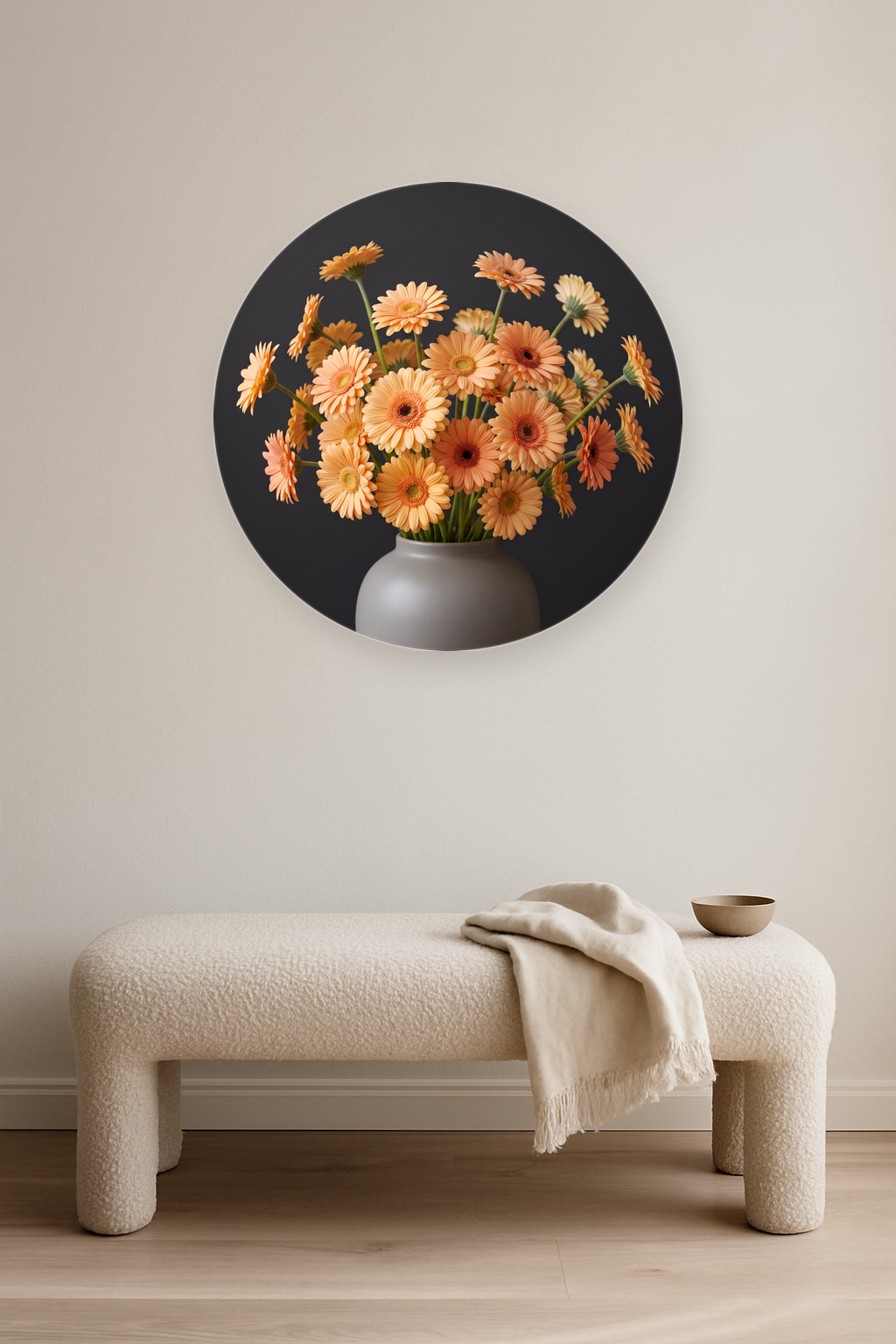 Apricot Reverie ronde wanddecoratie in modern interieur