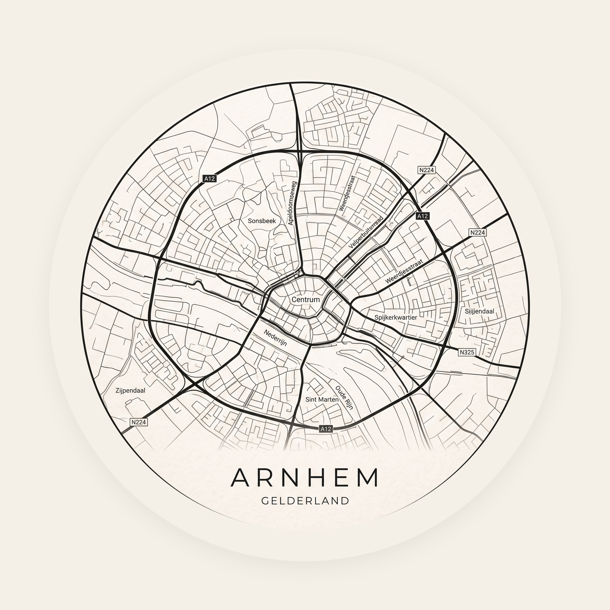 Arnhem stadskaart rond
