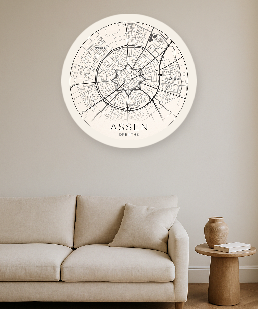 Assen stadskaart in interieur