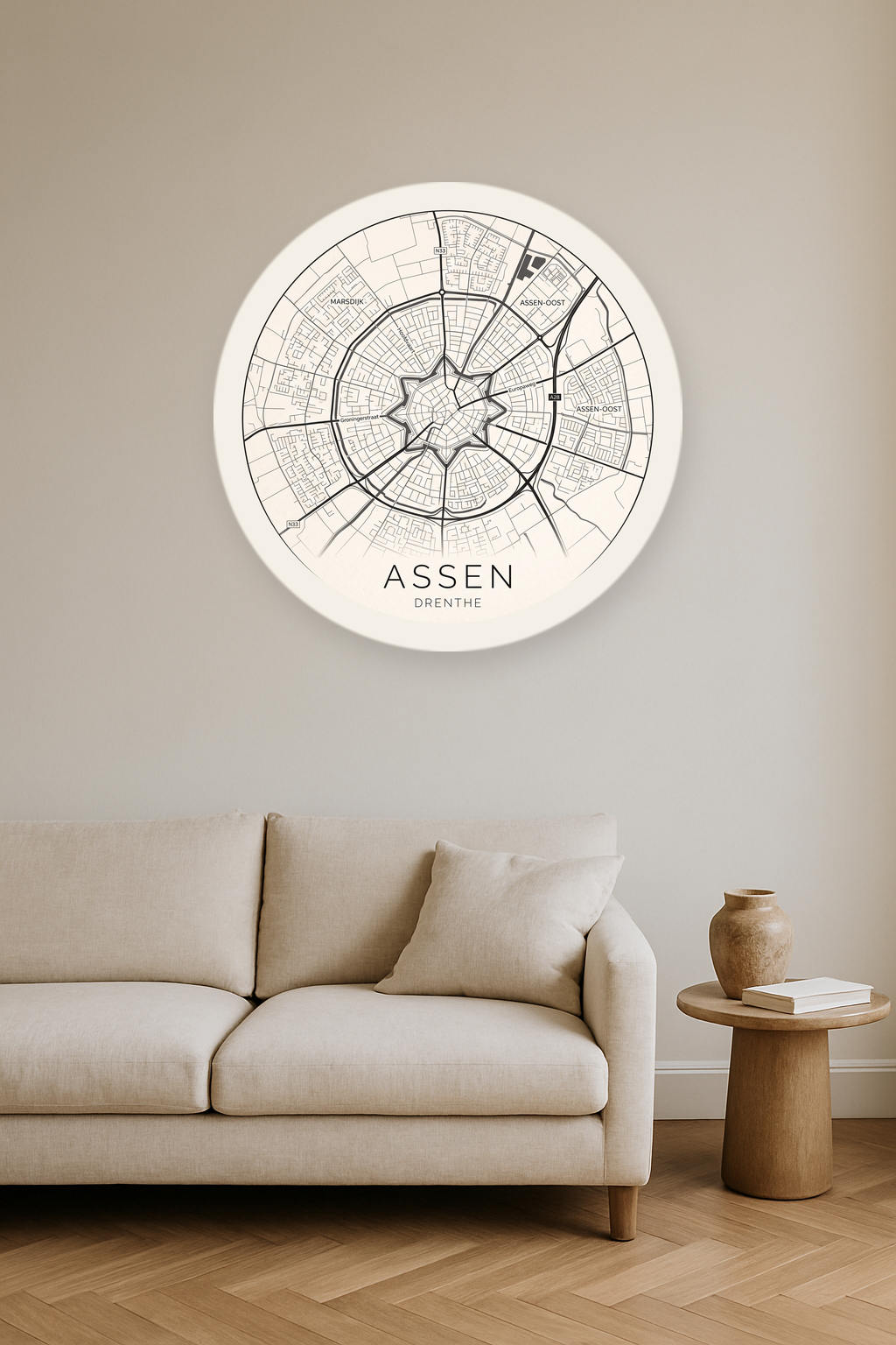 Assen stadskaart in interieur