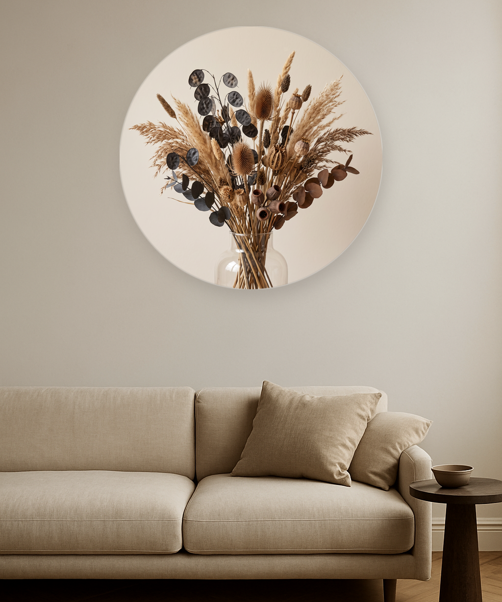Earthen Bouquet ronde wanddecoratie in modern interieur