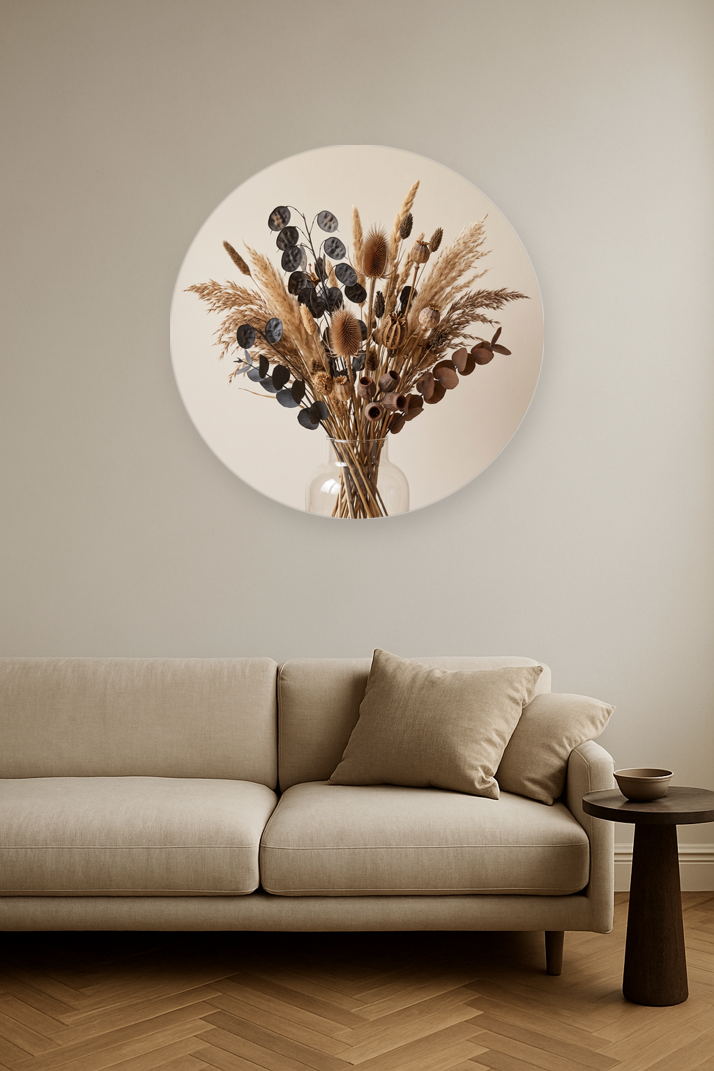 Earthen Bouquet ronde wanddecoratie in modern interieur