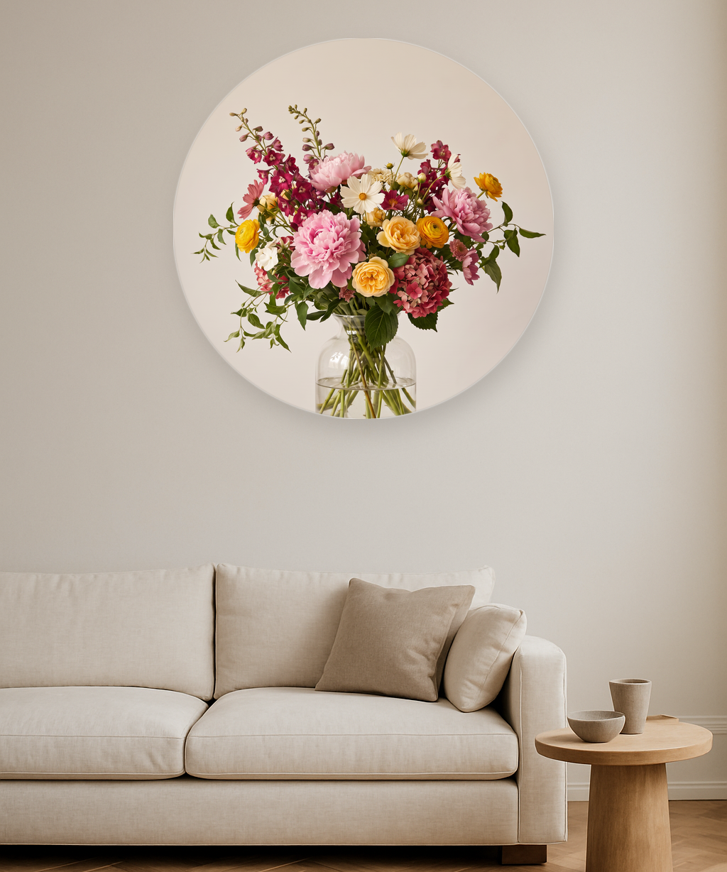 Flemish Bouquet ronde wanddecoratie in modern interieur