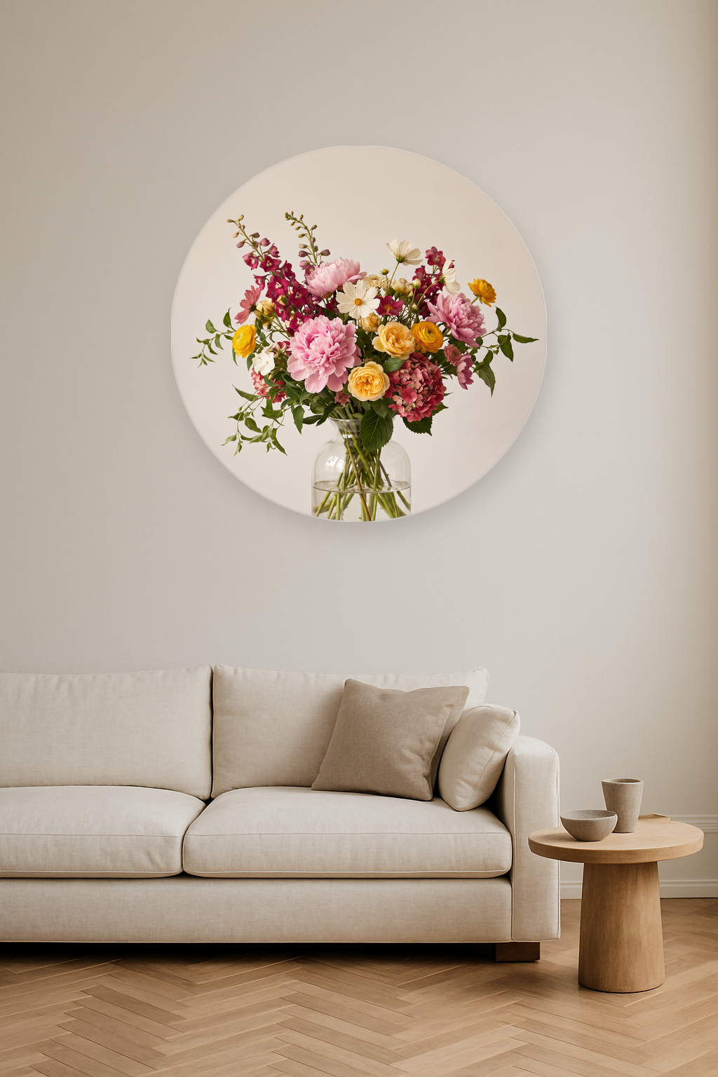 Flemish Bouquet ronde wanddecoratie in modern interieur
